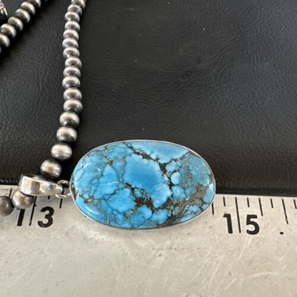 Navajo Blue Spiderweb Turquoise Pendant Necklace | Sterling Silver | Authentic Native American Handmade | 17014