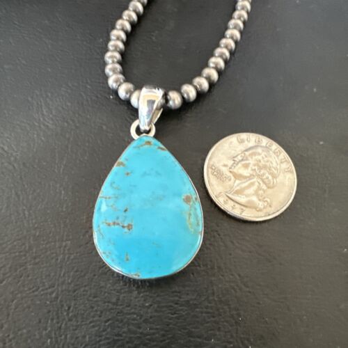 Blue Kingman Turquoise Pendant | Navajo Pearls | Sterling Silver Necklace 20" | 16672