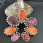 Navajo Red Spiny Oyster Naja Pendant Necklace | Sterling Silver | 16098