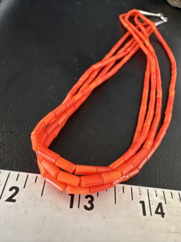 Navajo Orange Coral Tube Heishi Bead Necklace | Sterling Silver | 18" | Authentic Native American Handmade | 15281