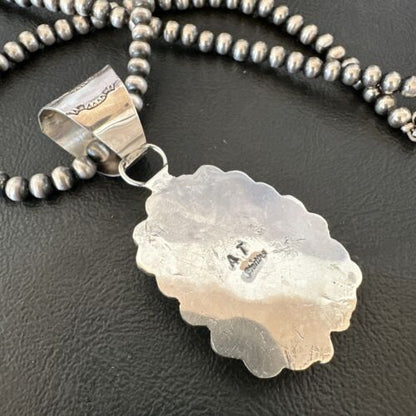 Men's White Buffalo Turquoise Pendant | Navajo Pearl Sterling Silver Necklace 21" | Handmade 17039
