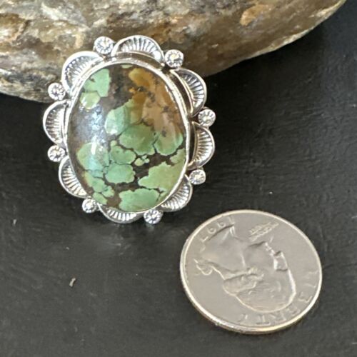 Navajo Green Spiderweb Turquoise Ring | Sterling Silver | Sz 10.5 | Authentic Native American Handmade | 15503