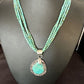 Blue Turquoise Pendant | Navajo Pearls | Sterling Silver Bead Necklace 17" | Multi-Strand | 15993