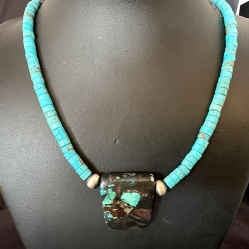Navajo SpiderWeb Turquoise Heishi Pearls Necklace | Sterling Silver | 20" | Authentic Native American Handmade | 17032
