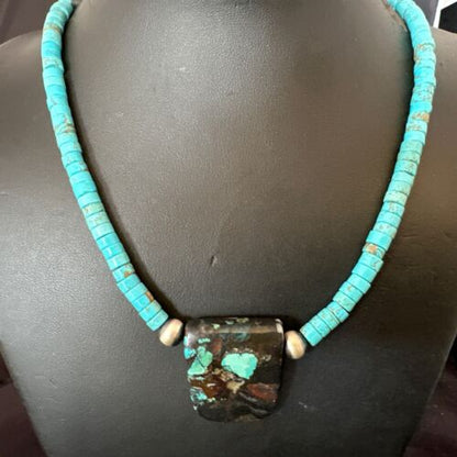 Navajo SpiderWeb Turquoise Heishi Pearls Necklace | Sterling Silver | 20" | Authentic Native American Handmade | 17032