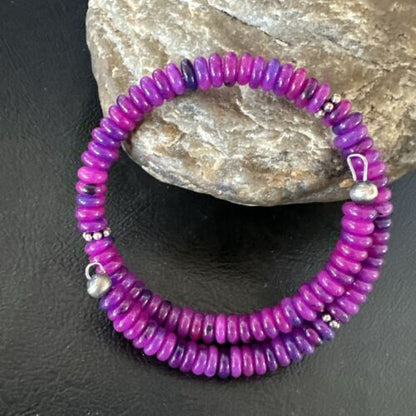 Navajo Purple Sugilite Bead Bracelet | 6mm | Stainless Steel Memory Wire | Authentic Native American Handmade | 17615