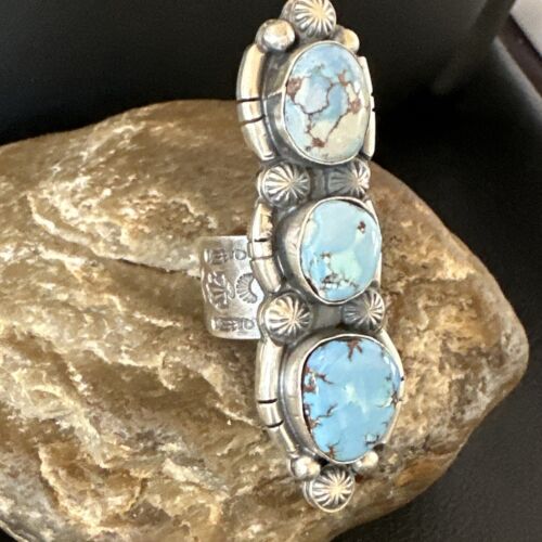 Navajo Blue Golden Hills Turquoise Multi-Stone Ring | Authentic Native American Sterling Silver | Sz 9.5 | 16288