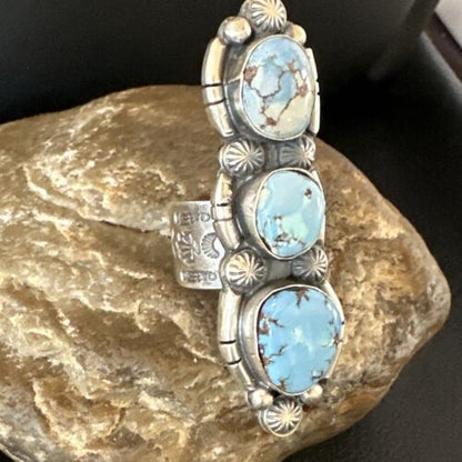 Navajo Blue Golden Hills Turquoise Multi-Stone Ring | Authentic Native American Sterling Silver | Sz 9.5 | 16288
