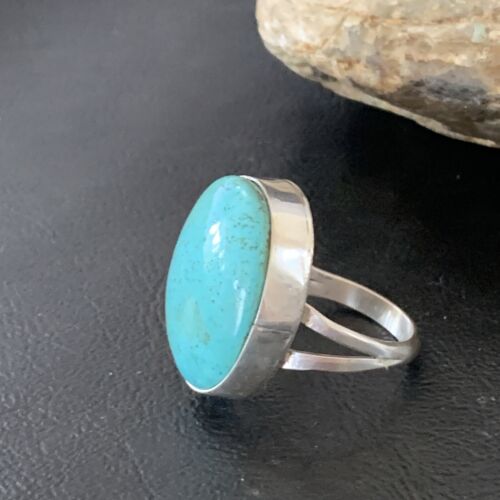 Men's Navajo Blue Kingman Turquoise Ring | Sterling Silver Oval | Sz 10 | 14885