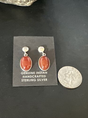 Navajo Burgundy Carnelian Dangle Earrings | Sterling Silver | Authentic Native American Handmade | 14924