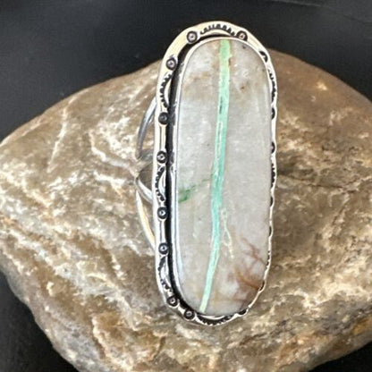 Navajo Ribbon Boulder Green Turquoise Ring | Sterling Silver | Sz 11 | 16475