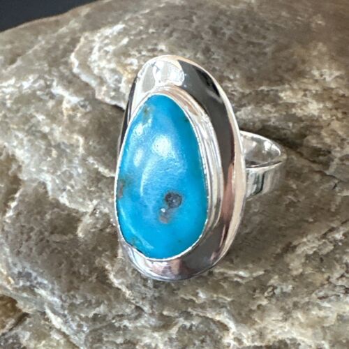 Navajo Blue Kingman Turquoise Ring | Sterling Silver | Sz 8 | Authentic Native American Handmade | 16589
