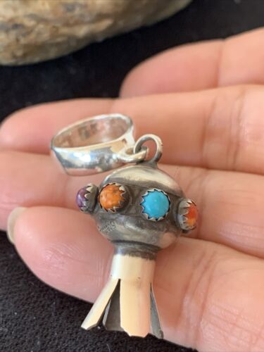Navajo Multi-Color Turquoise Naja Pendant | Sterling Silver | Authentic Native American Handmade | 01260