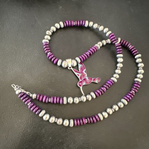 Navajo Hummingbird Purple Sugilite Inlay Pendant Necklace | Sterling Silver Inlay | Authentic Native American Handmade | 16762