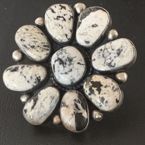 Navajo White Buffalo Turquoise Multi-Stone Ring | Authentic Native American Sterling Silver | Sz 7.5 | 11892