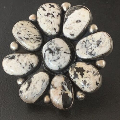 Navajo White Buffalo Turquoise Multi-Stone Ring | Authentic Native American Sterling Silver | Sz 7.5 | 11892