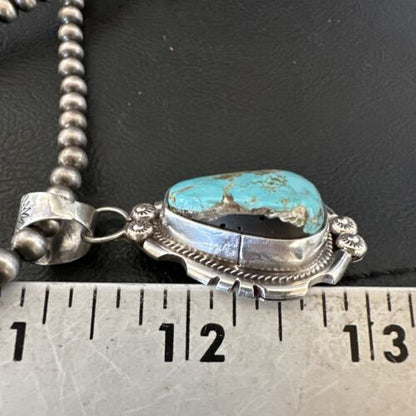 Navajo Pearls Turquoise Necklace with Royston Pendant | Sterling Silver | Authentic Native American Handmade | 17128
