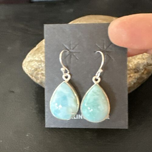 Navajo Blue Larimar Dangle Earrings | Sterling Silver | Authentic Native American Handmade | 17289