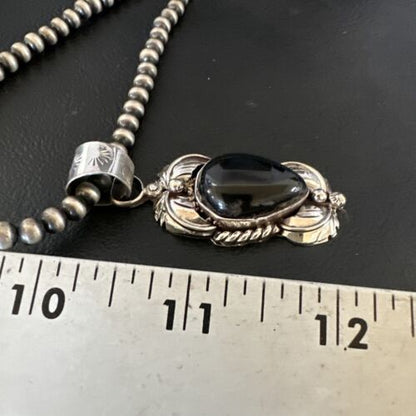 Native American Men's Pendant | Navajo Pearls | Sterling Silver Black Onyx Necklace | 16132