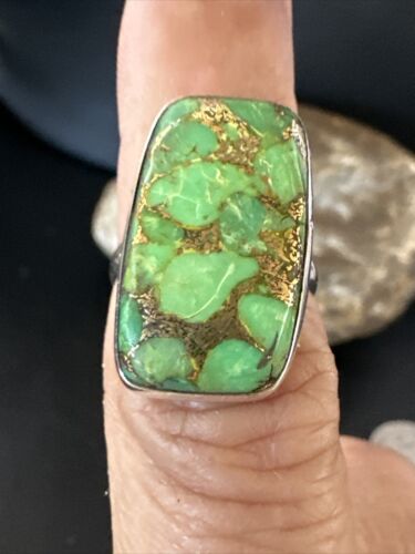 Navajo Green Mojave Turquoise Ring | Sterling Silver | Sz 6 | Authentic Native American Handmade | 15600