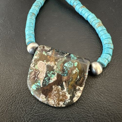 Navajo SpiderWeb Turquoise Heishi Pearls Necklace | Sterling Silver | 20" | Authentic Native American Handmade | 17095