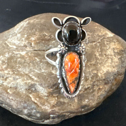 Navajo Cat Spiny Oyster Onyx Multi-Stone Ring | Authentic Native American Sterling Silver | Multi-Stone | Sz 9 | 16656