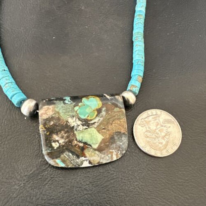 Navajo SpiderWeb Turquoise Heishi Pearls Necklace | Sterling Silver | 20" | Authentic Native American Handmade | 17034