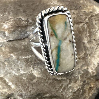 Navajo Ribbon Boulder Turquoise Ring | Sterling Silver | Sz 7 | Authentic Native American Handmade | 16473