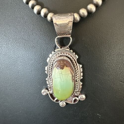 Navajo Royston Turquoise Pendant Necklace | Sterling Silver Pearls | Authentic Native American Handmade | 17060