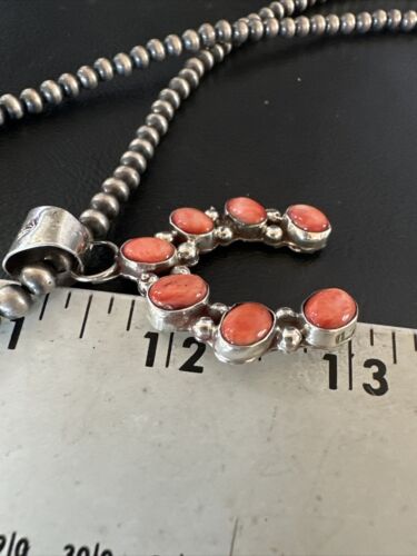 Navajo Red Spiny Oyster Naja Pendant Necklace | Sterling Silver | 20" | Authentic Native American Handmade | 15759