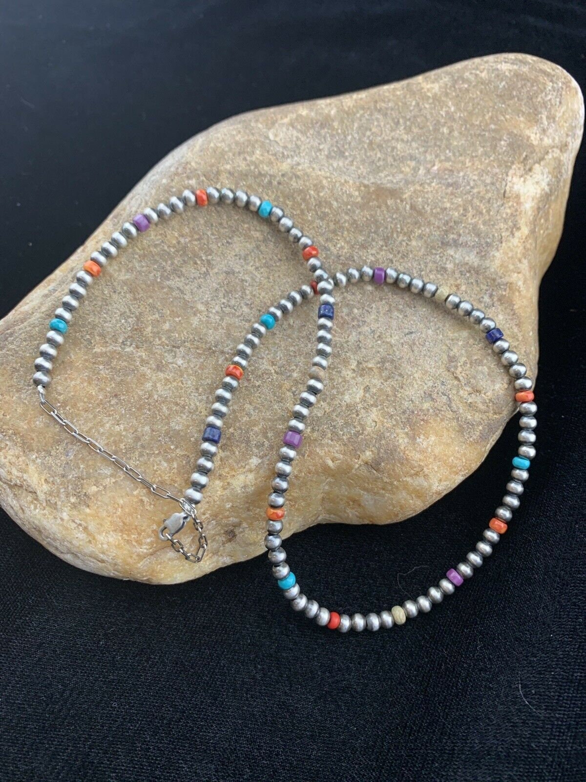 Native American Navajo Pearls Necklace | 4mm Sterling Silver Beads | 16" | Single Strand | 10870