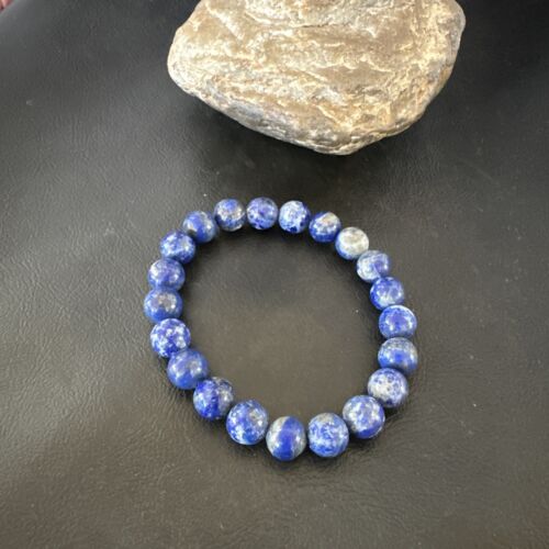 Women's Blue Denim Lapis Lazuli Stretch Bead Bracelet | 9mm | 7.5" | 16489