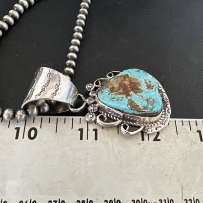 Navajo Royston Turquoise Pendant with Pearls | Sterling Silver Necklace | Authentic Native American Handmade | 17064