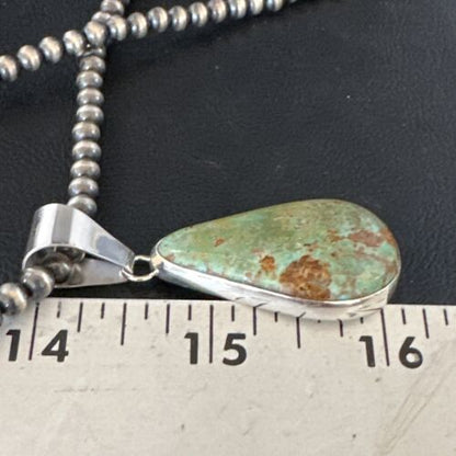 Navajo Green Turquoise Pendant Necklace | Sterling Silver | Authentic Native American Handmade | 15020