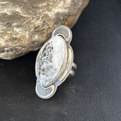 Navajo White Buffalo Turquoise Ring | Sterling Silver | Sz 8 | Authentic Native American Handmade | 14555