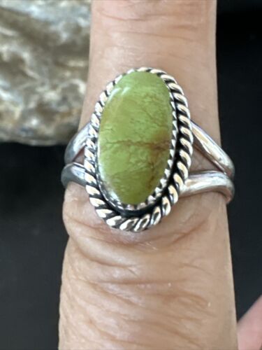 Navajo Green Gaspeite Ring | Sterling Silver | Sz 7.5 | Authentic Native American Handmade | 16400