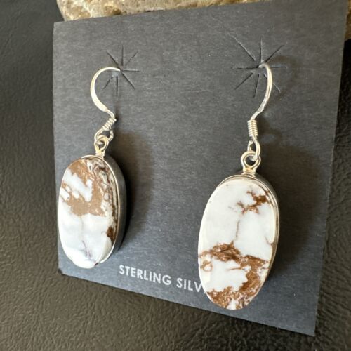 Navajo Wild Horse Turquoise Dangle Earrings | Sterling Silver | Authentic Native American Handmade | 15743