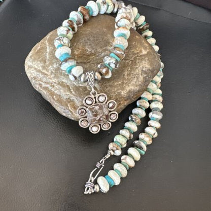 Navajo Sterling Silver Blue Turquoise | Wild Horse Necklace Pendant | Multi-Stone | 16037