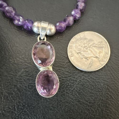 Southwestern Navajo Amethyst Pendant | Sterling Silver Pearls Necklace | 19" | 17502 - Masha USA