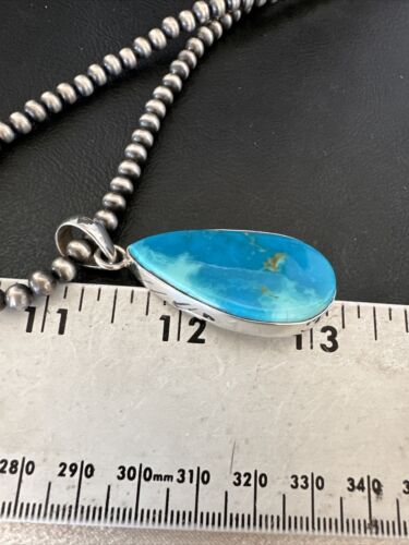 Navajo Blue Kingman Turquoise Pendant Necklace | Sterling Silver | 20" | Authentic Native American Handmade | 17000
