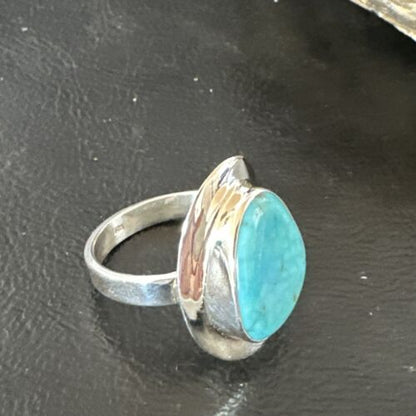 Navajo Blue Kingman Turquoise Ring | Sterling Silver | Sz 10 | Authentic Native American Handmade | 16581