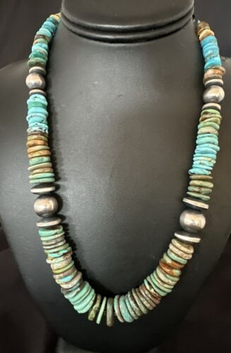 Navajo Blue Green Turquoise Necklace | Sterling Silver | Authentic Native American | 21" | 16958