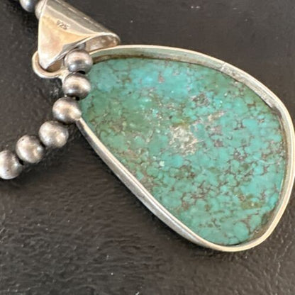Men's Navajo Blue Spiderweb Turquoise Pendant Necklace | Sterling Silver | Authentic Native American Handmade | 16204