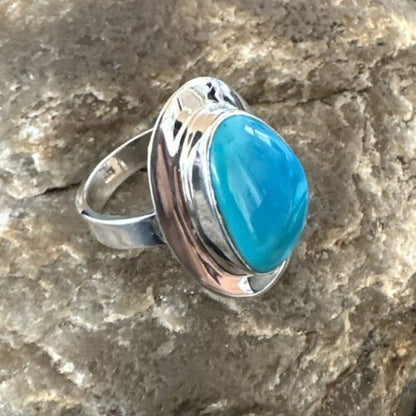 Navajo Blue Kingman Turquoise Ring | Sterling Silver | Sz 7 | Authentic Native American Handmade | 16590