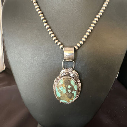 Men's Blue #8 Turquoise Pendant Necklace | Navajo Sterling Silver | Authentic Native American Handmade | 14974