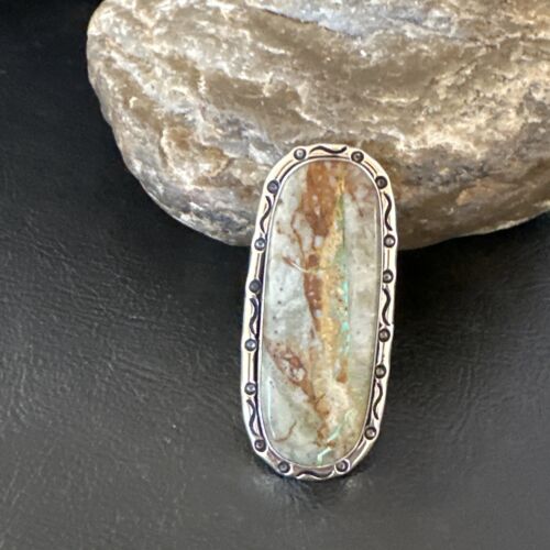 Navajo Ribbon Boulder Green Turquoise Ring | Sterling Silver | Sz 8.5 | 16254