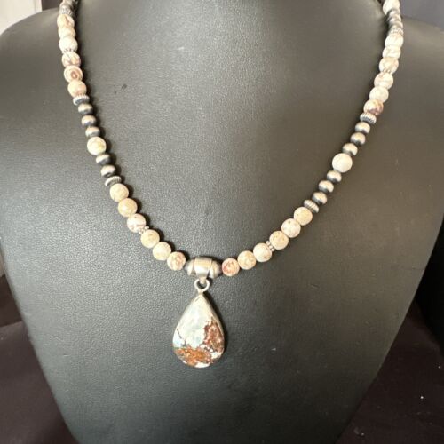 Women's Navajo Wild Horse Opal Necklace Pendant | Sterling Silver | Authentic Native American Handmade | 15814