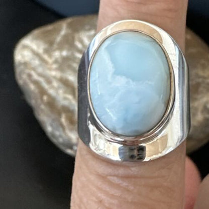Navajo Blue Larimar Ring | Sterling Silver | Sz 8 | Authentic Native American Handmade | 16603