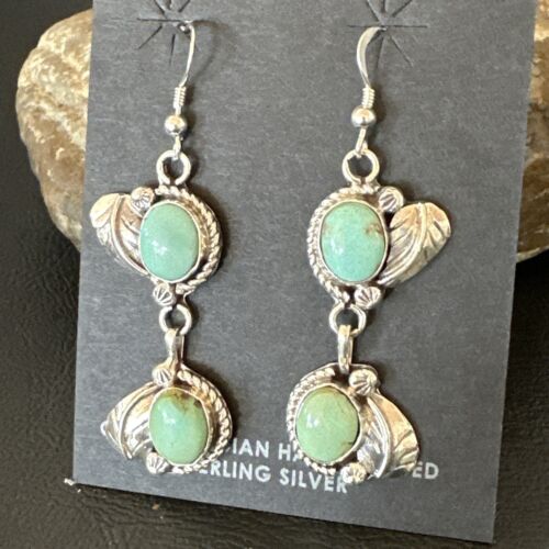Navajo Blue Turquoise Dangle Earrings | Sterling Silver | 1.5" | Authentic Native American Handmade | 17384