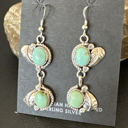 Navajo Blue Turquoise Dangle Earrings | Sterling Silver | 1.5" | Authentic Native American Handmade | 17384